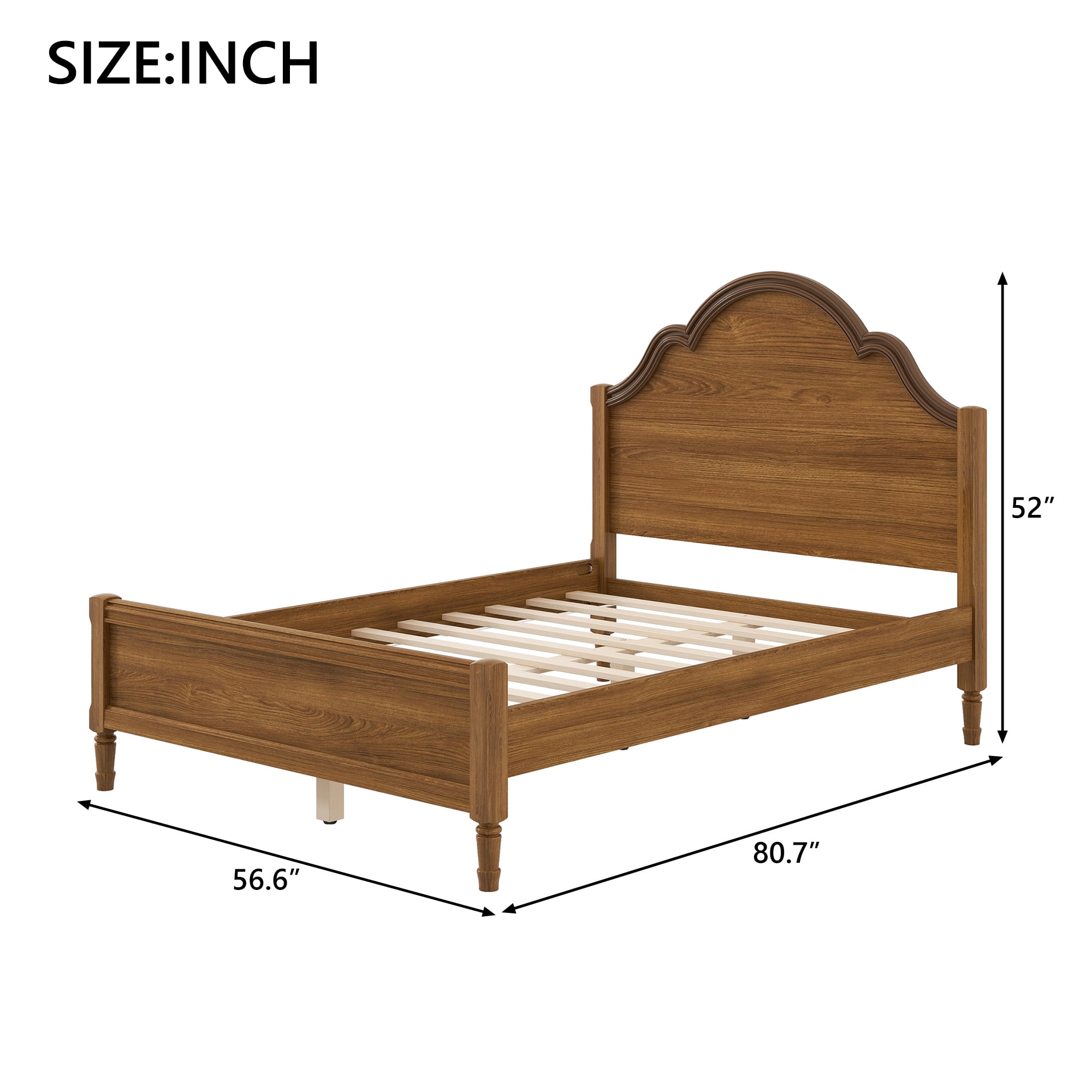 Euroco Wood Full Size Platform Bed with Headboard, No Spring Box Needed, Walnut