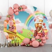 7.2x7.2ft Candyland Birthday Party Decorations Banner Circle Backdrop Cover for Birthday Party Lollipop Rainbow