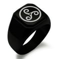 thumbnail image 1 of Stainless Steel Celtic Triskele Triskelion Engraved Square Flat Top Biker Style Polished Signet Ring, 1 of 1