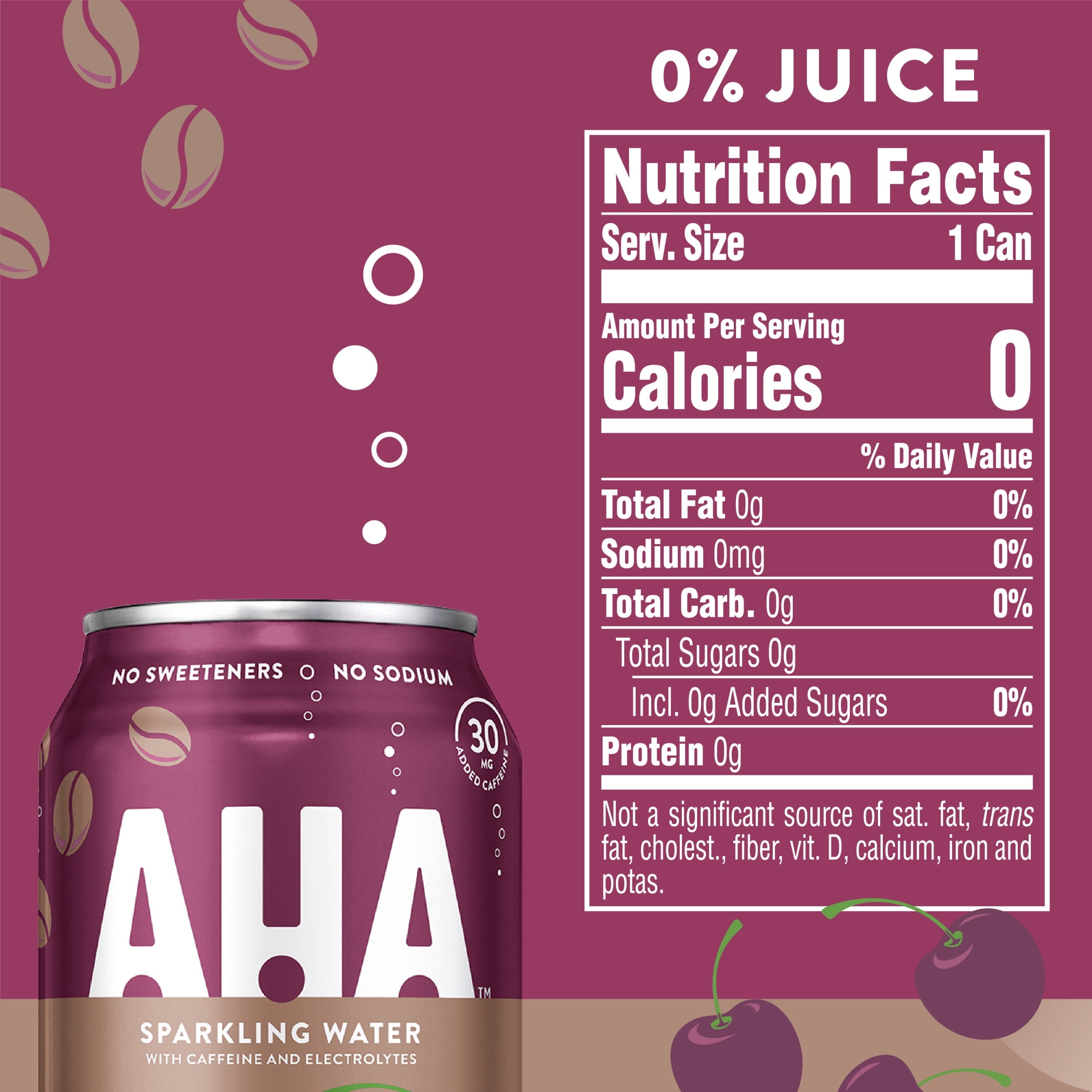 AHA Sparkling Water, Black Cherry + Coffee Flavored Water, with Caffeine & Electrolytes, Zero Calories, Sodium Free, No Sweeteners, 12 fl oz, 8 Pack