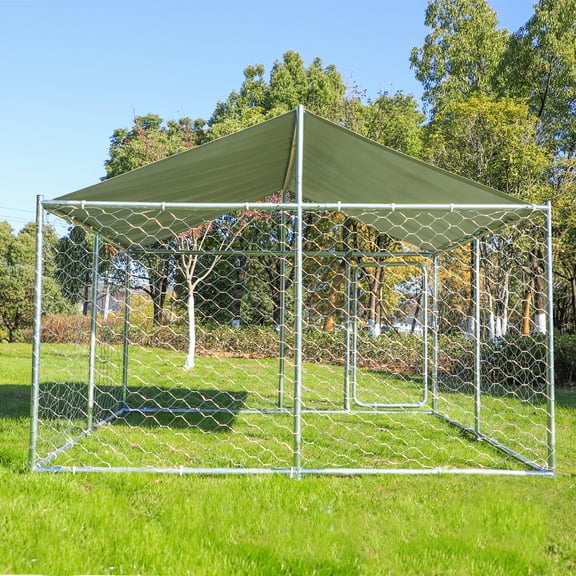 Large Outdoor Dog Kennel Durable Dog Cage with Waterproof Cover, 90"x90"x45"