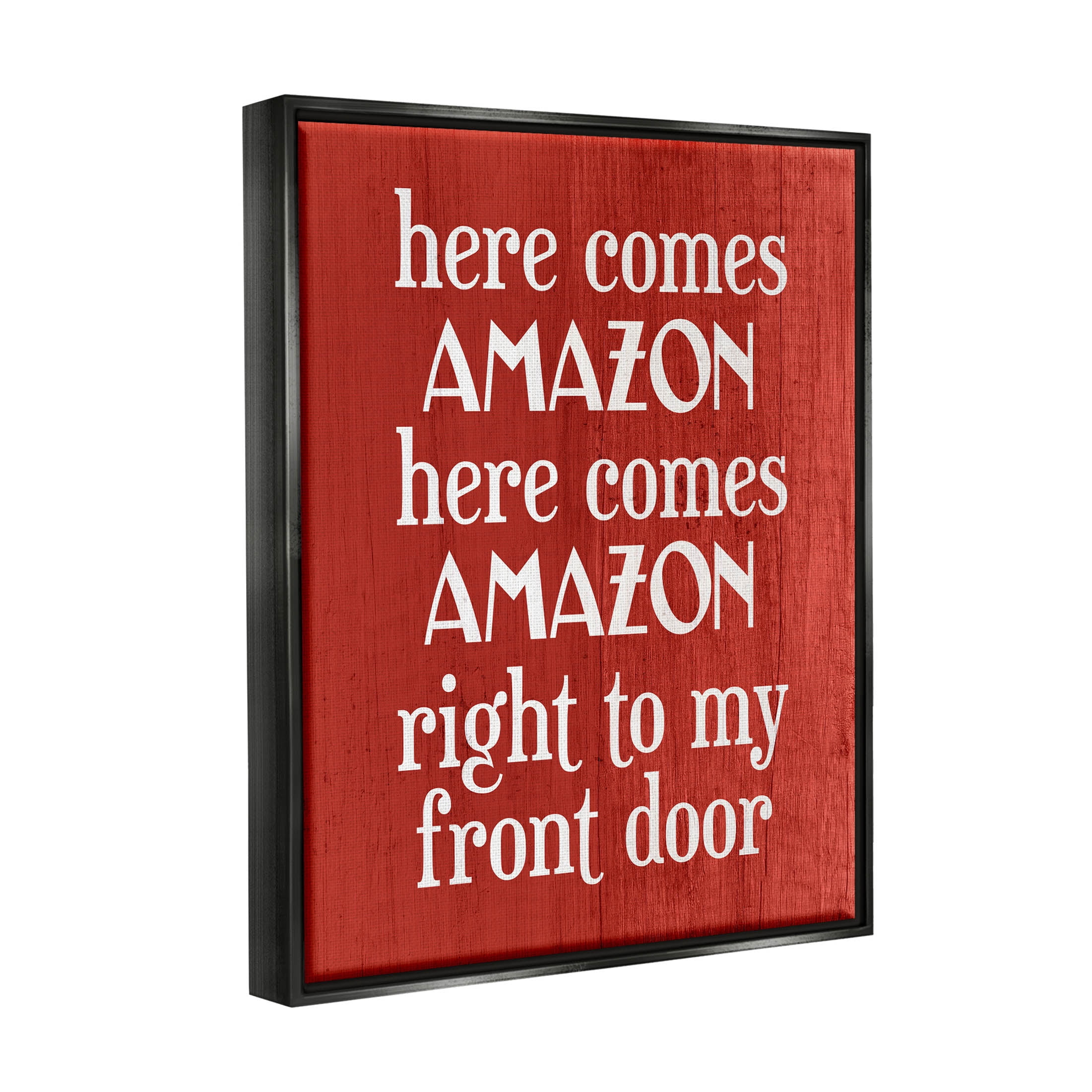 Stupell Industries Here Comes Amazon Funny Song Graphic Art Jet Black Floating Framed Canvas Print Wall Art, Design by Lil' Rue