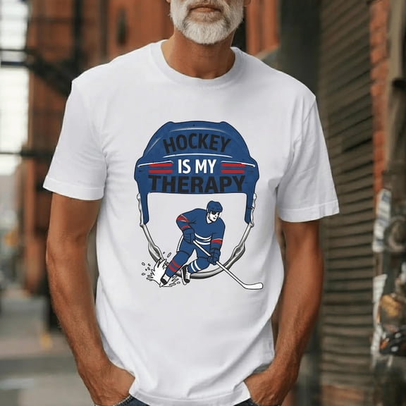 Hockey Is My Therapy T-Shirt, Vintage Ice Hockey Player Graphic Design, Hockey Fan Sports Lover Apparel, Unisex Cotton T-Shirt, Size S-5XL