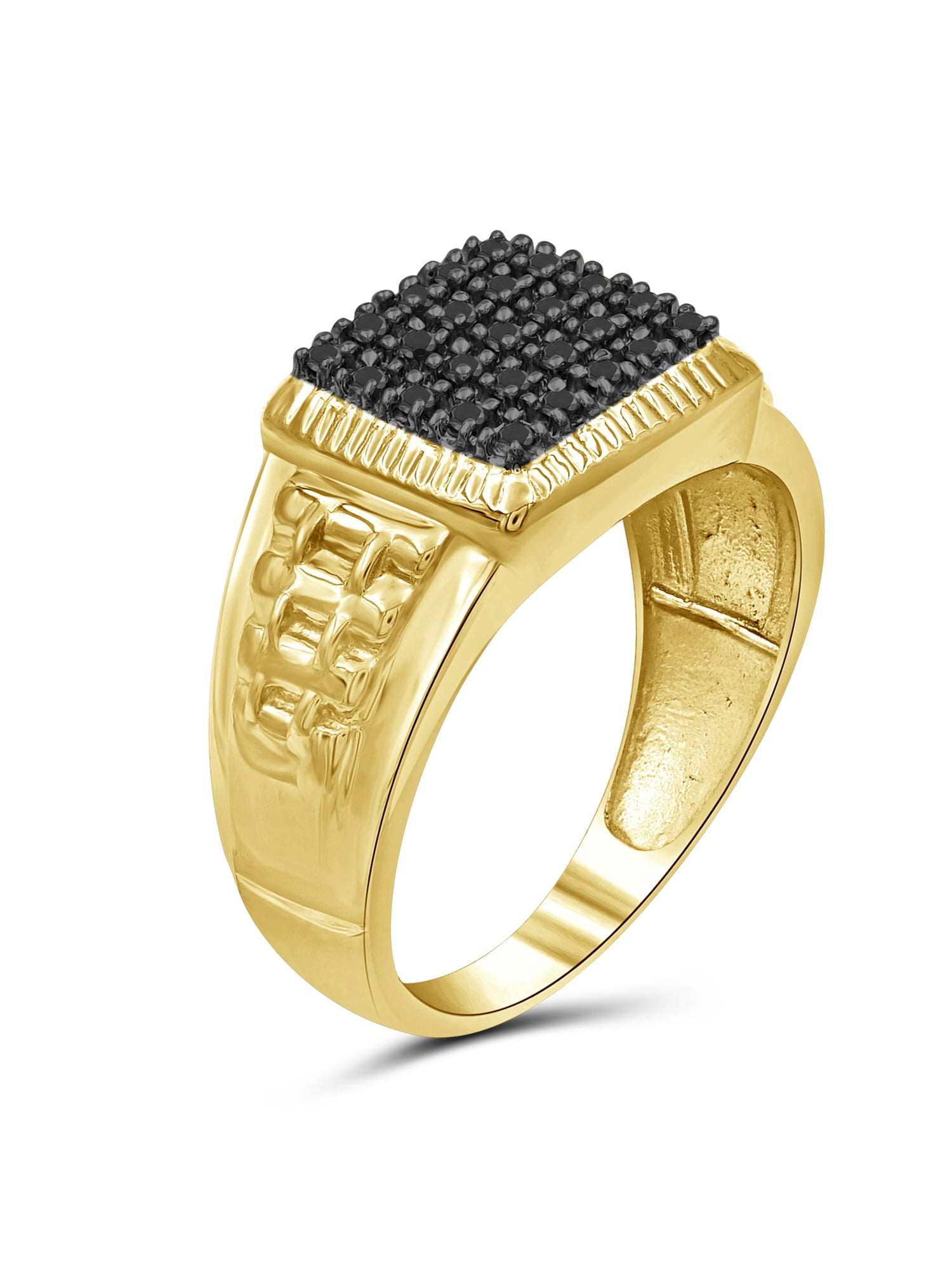 JewelersClub Black Diamond Rings for Men – 0.25 CTW Genuine Black Diamond Ring for Men – Hypoallergenic 14K Gold Plated Silver Ring Men – Diamond Mens Rings Statement Ring – Luxurious Gifts for Him