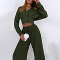 thumbnail image 5 of 3 Piece Sets for Women Knitted Lounge Sets for Women Winter Casual Solid Comfy Knit Ribbed Cropped Top and Drawstring Wide Leg Pant Matching Sets Sweater Outfit Sets Holiday, 5 of 7