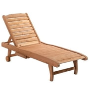 Outsunny Wooden Chaise Lounge Outdoor Patio Furniture Adjustable w/Pullout Table
