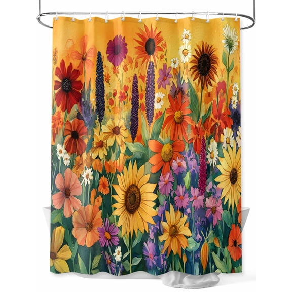 Boanket Polyester Fabric Colorful Flowers Shower Curtain, Farmhouse Sunflower Daisy Waterproof Bathtub Curtain Bathroom Decor Set with Hooks 72 x 84 Inches,