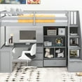 thumbnail image 2 of Gray Twin Size Loft Bed With L-shaped Desk, Drawers, And Coveted Staircase Cabinet, Beyond Doubt -, 2 of 6