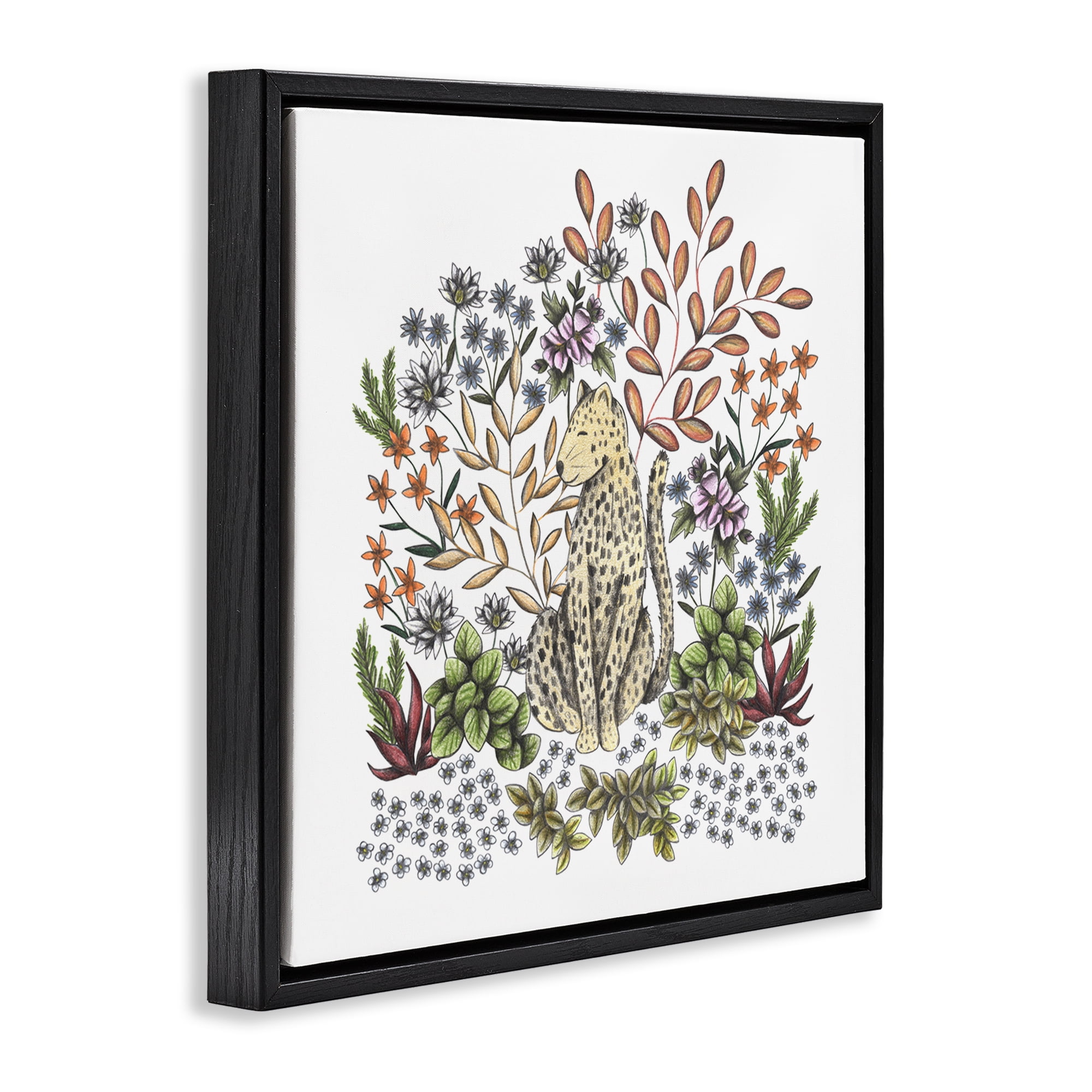 Jungle Wildlife Leopard Black Framed Floater Canvas Wall Art, design by Cecilia Battaini