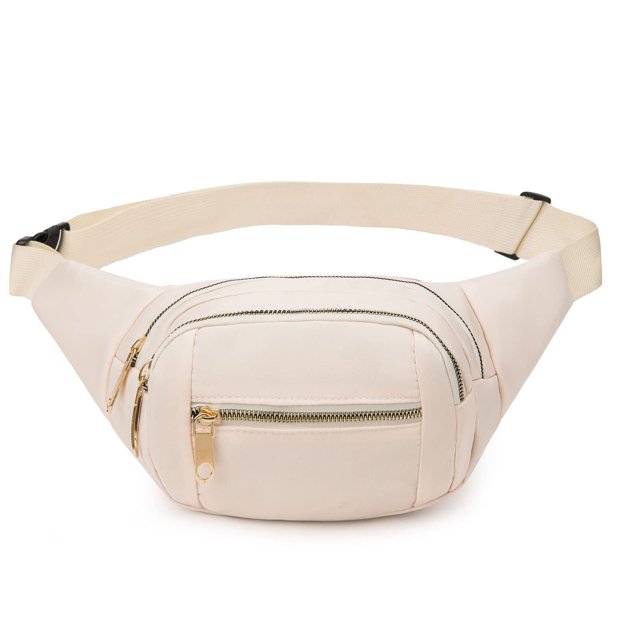 Riñonera DAITET, correa ajustable grande de color blanco crema