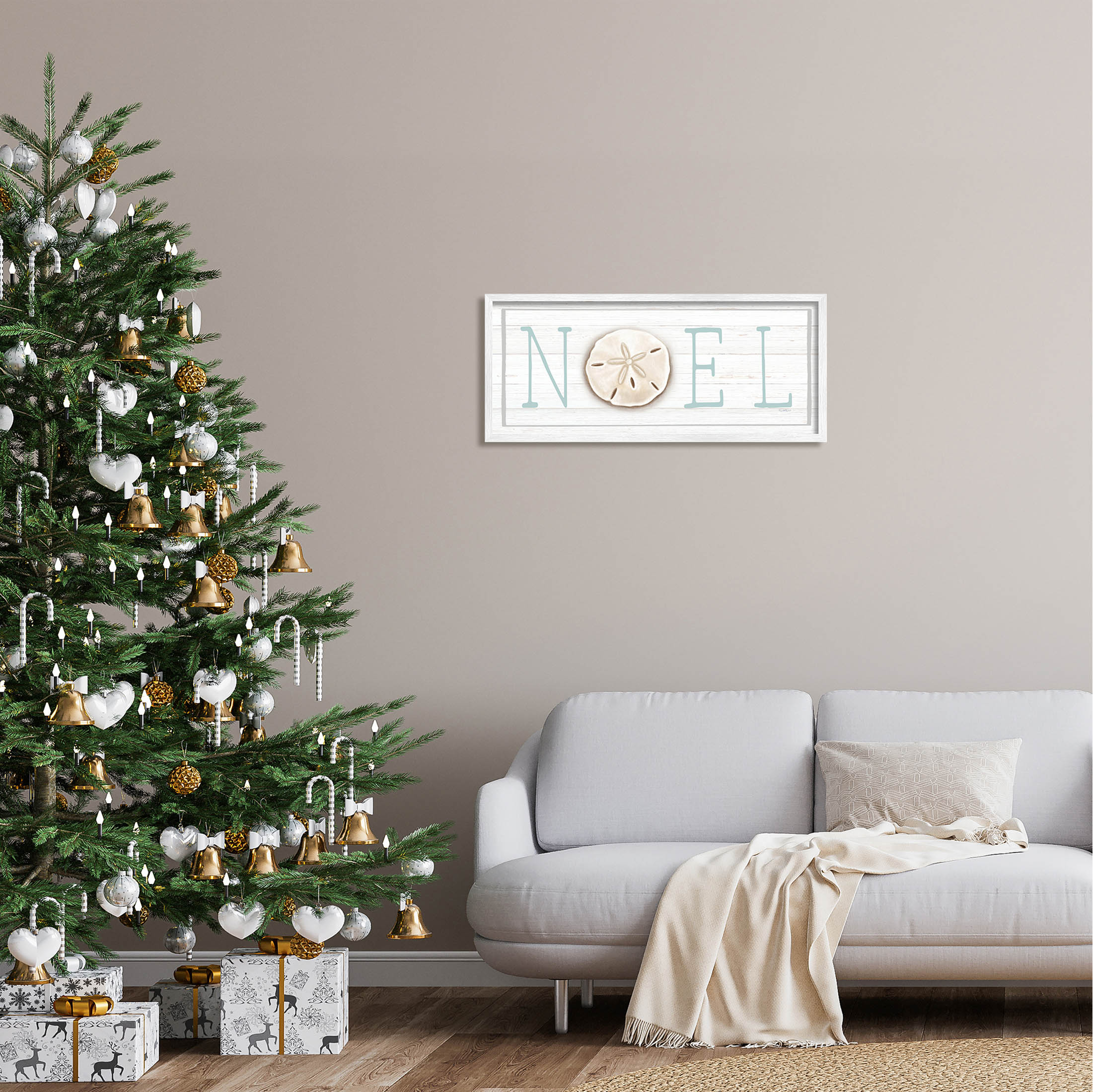 Stupell Industries Noel Holiday Sand Dollar Sign Graphic Art White Framed Art Print Wall Art, Design by Elizabeth Tyndall