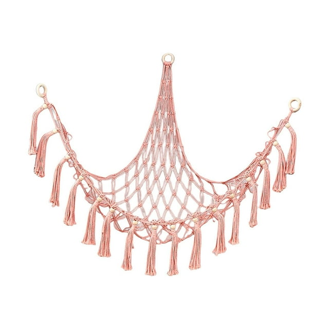 Wweixi Hamac pour Toutous Filet pour Peluches Rangement de Jouets Bohème Présentoir Macramé Salon Rose