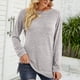 thumbnail image 5 of Jersey de manga larga con cuello redondo para mujer, dobladillo con abertura de color puro y bolsillo, ajuste holgado informal, gris claro XL, 5 of 8