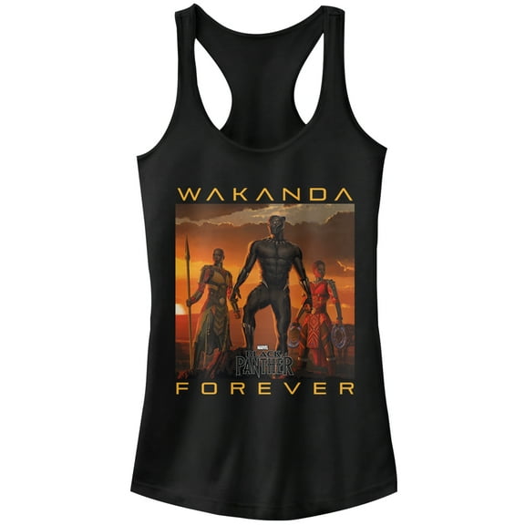 Junior's Marvel Black Panther 2018 Wakanda Forever Racerback Tank Top Black Large