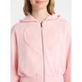 thumbnail image 3 of No Boundaries Embroidered Fleece Zip-Up Hoodie and Pants Set, 2-Piece, Women's XXS-4X, 3 of 5
