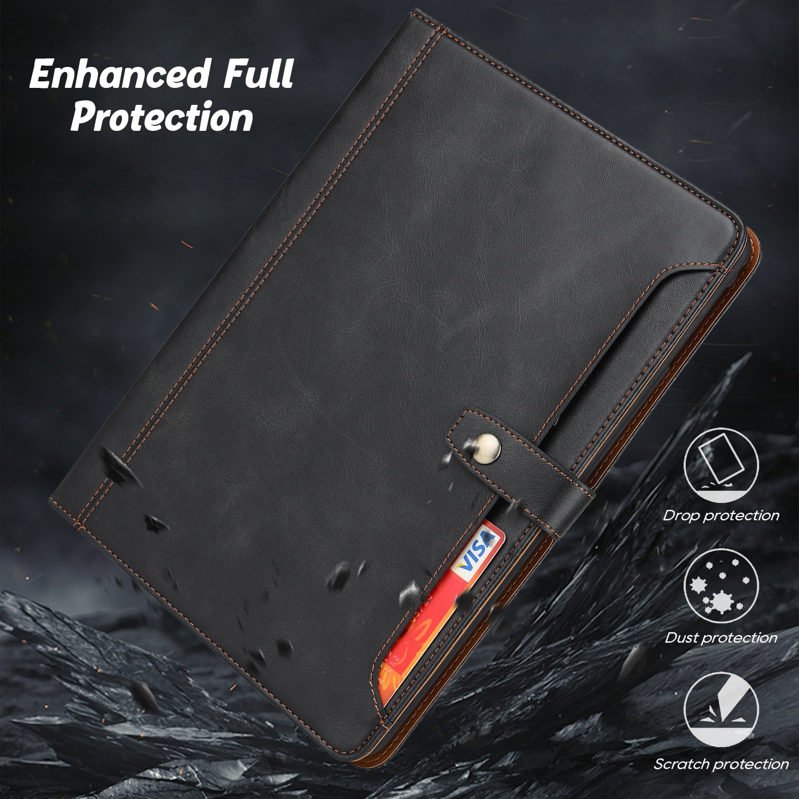 Flip Case for Apple iPad 6th 5th Gen 9.7"/ iPad Air 1 2, with Pencil Holder Smart Cover Auto Sleep Wake Protective Documents Pocket Stand Snap Closure Case for iPad 6th 5th Gen 2018/2017, Black
