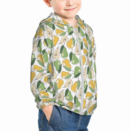 

Uemuo Fruit Pears Pattern Rash Guard for Boys Girls Long Sleeve Swim Shirts UPF 50+ UV Sun Protection Hooded Fishing Shirt with Pocket for Kid-4 Years