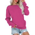 thumbnail image 2 of Pxiakgy Crewneck Sweatshirts Women Long Sleeve Crew Neck Sweatshirt Trendy Casual Pullover Tops Fall Winter Outfits 2025 Women's Solid Color Round Neck Pocket Long Sleeve Top Sweatshirt Hot Pink M, 2 of 8