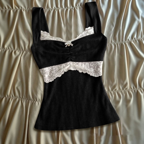 Tank Tops for Women Women's Elegant Lace Bow Tie Y2K Layering Camisole Camisoles for Women Black L
