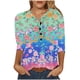 thumbnail image 1 of Mujeres Casual Impreso Cuello en V Nueve Puntos Manga Pullover Botones Blusa suelta Camiseta Tops Fridja hkj3427, 1 of 5