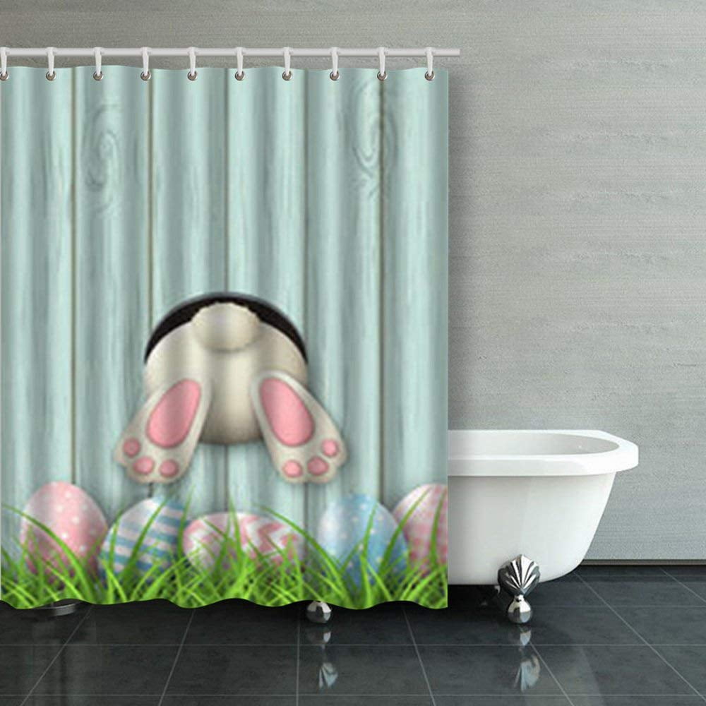 WOPOP Easter Motive White Bunny Bottom Rabbit Shower Curtains Bathroom