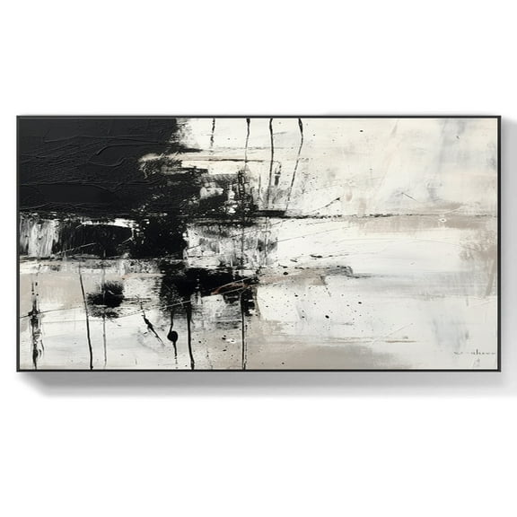 White abstract canvas wall art black and white textured canvas painting modern minimalist wall decoration 3D plaster abstract painting,(41*81cm)16*32 Inches,Unstretched,Frameless