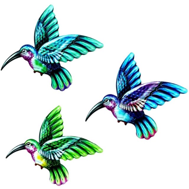 Colibrí de hierro forjado, esculturas de colibrí de metal para exteriores, ilustraciones de metal, esculturas de arte de pared de jardín, adornos colgantes, 3 uds. JAMW Sencillez