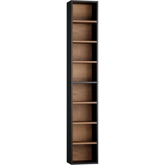 8-Tier Media Tower Rack, 11.6 X 9.3 X 71 Inches CD DVD Slim Storage Cabinet with Adjustable Shelves, Tall Narrow Bookcase Display Bookshelf for Home Office, Black/Brown