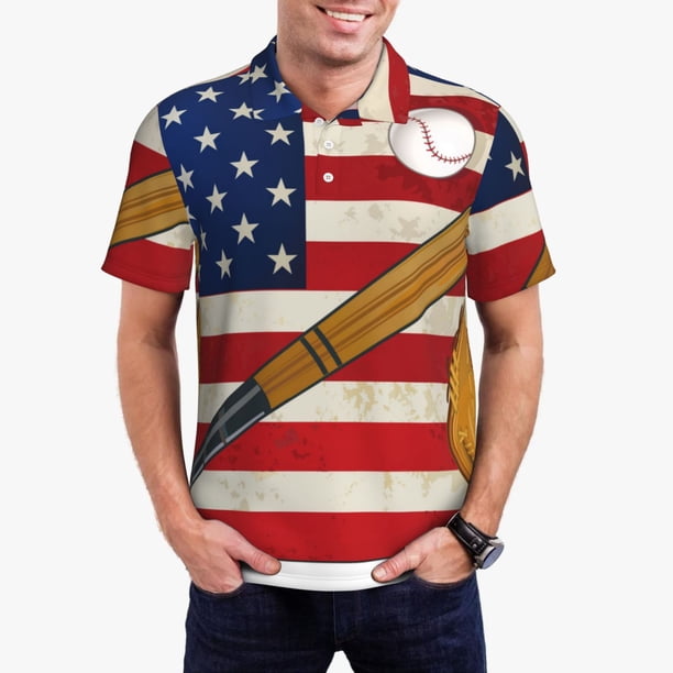 Fotbe American Flag And Baseball Camiseta Polo de Golf para Hombre con Estampado – Camisa Deportiva Transpirable con Cuello Abotonado-X-Large