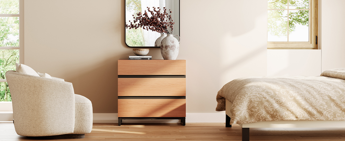 WAMPAT 2 Pack Nightstand with 3 Drawers for Bedroom, Modern Bedside Table with Black Square Iron Leg, Wood Rustic Side End Table for Bedroom,Mocha