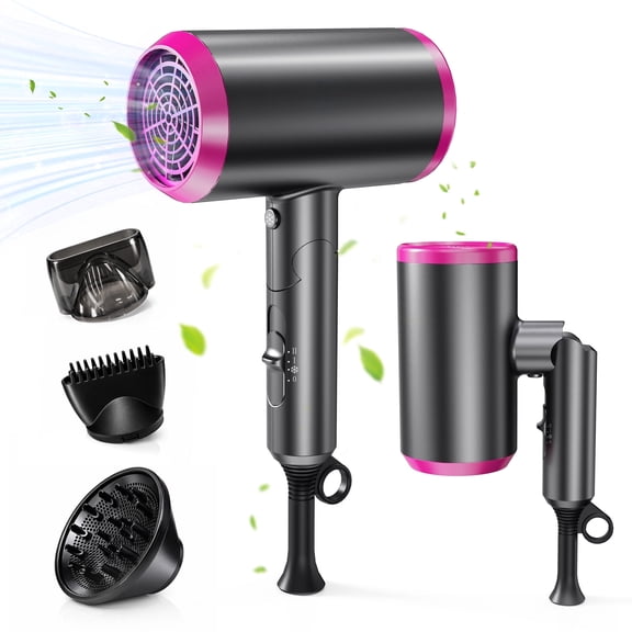 VIIWII 2000W Ionic Hair Dryer, Foldable Travel Blow Dryer with Diffuser & Concentrator, Fast Drying, Lightweight, Low Noise for All Hair Types