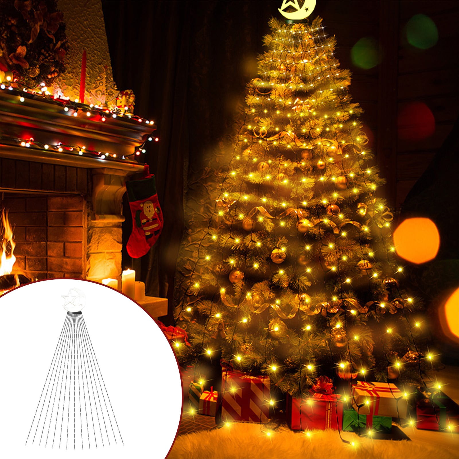 Aihimol Christmas Decoration Lights,9 String Lights,10 FT Long LED  Waterfall Christmas Tree Lights With Star Topper,8 Modes Wireless Remote  Control