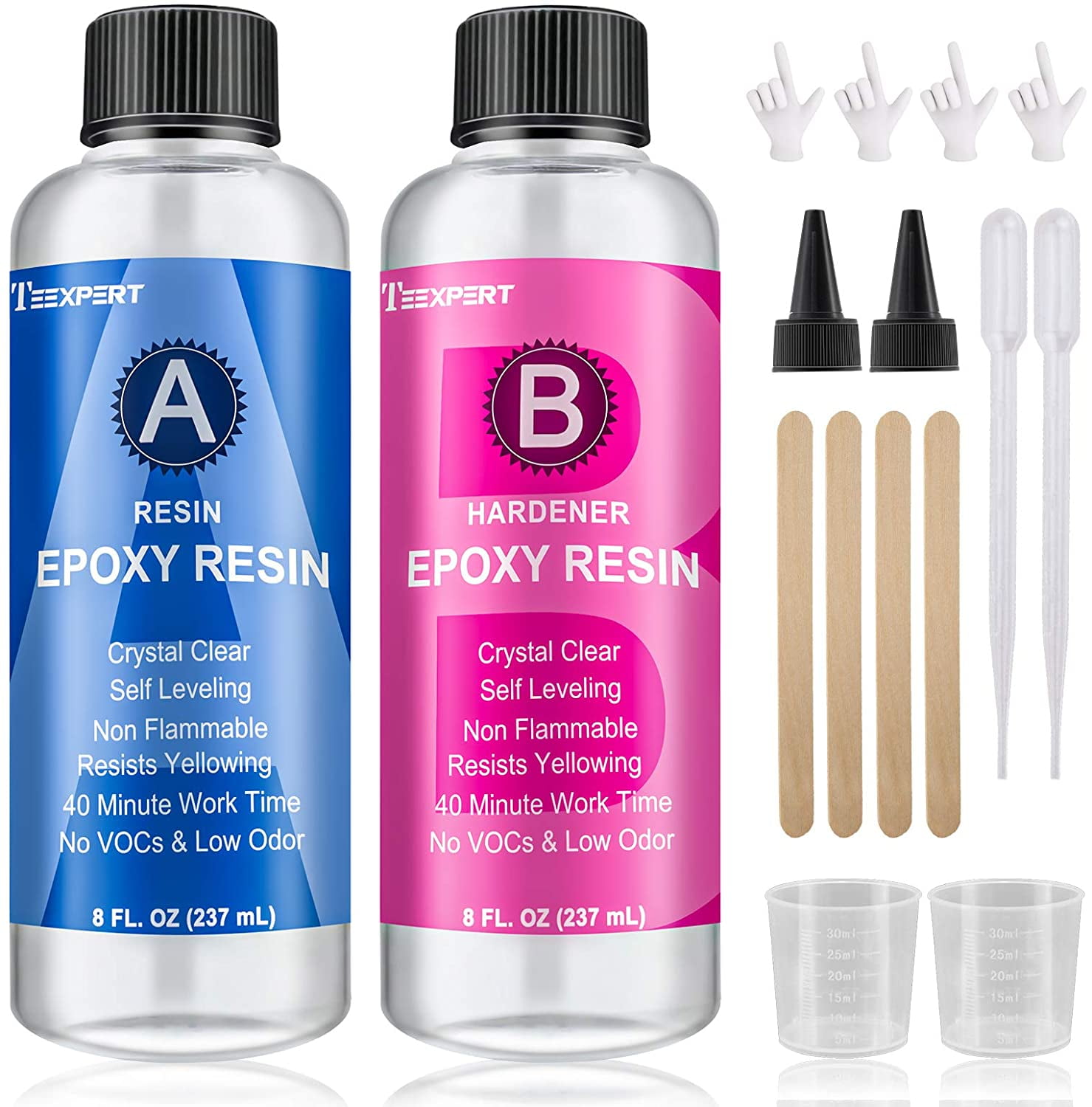 16 Oz (473 ml) | Art & Craft Epoxy Resin Kit | Includes 2 pairs of gloves,  2 cups, 4 sticks & 5 x 5g mica powder bags | Free express shipping