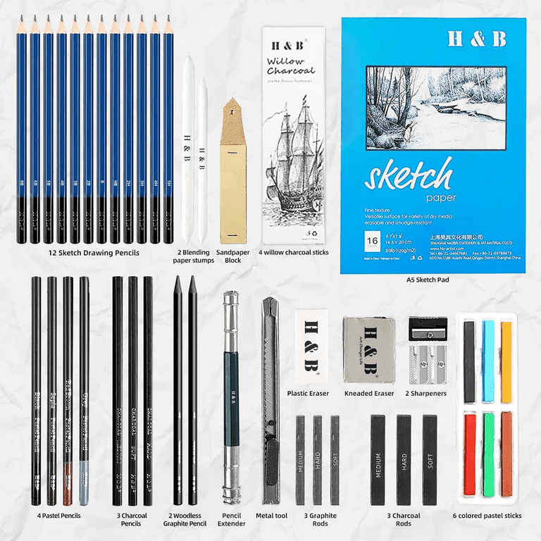  H & B 72-Piece Professional Art Pencil Supply Set, Sketchbook  Sketch Kit, Watercolor, Graphite, Metal, Charcoal Pencil Artist Beginner  Adult Teen Children : Arts, Crafts & Sewing