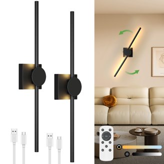 Lightess Motion Sensor Wall Sconce, Set Of 2 – USB Rechargeable, Battery Operated, 360° Rotating, Black & White