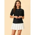 thumbnail image 3 of DARING DIVA Women's Peter Pan Collar Ruffled Trim Gingham Shirts Blouse XS Black, 3 of 6