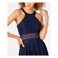 thumbnail image 3 of CITY STUDIO Womens Navy Lace Zippered Illusion Waist Sleeveless Halter Mini Party Fit + Flare Dress 13, 3 of 4
