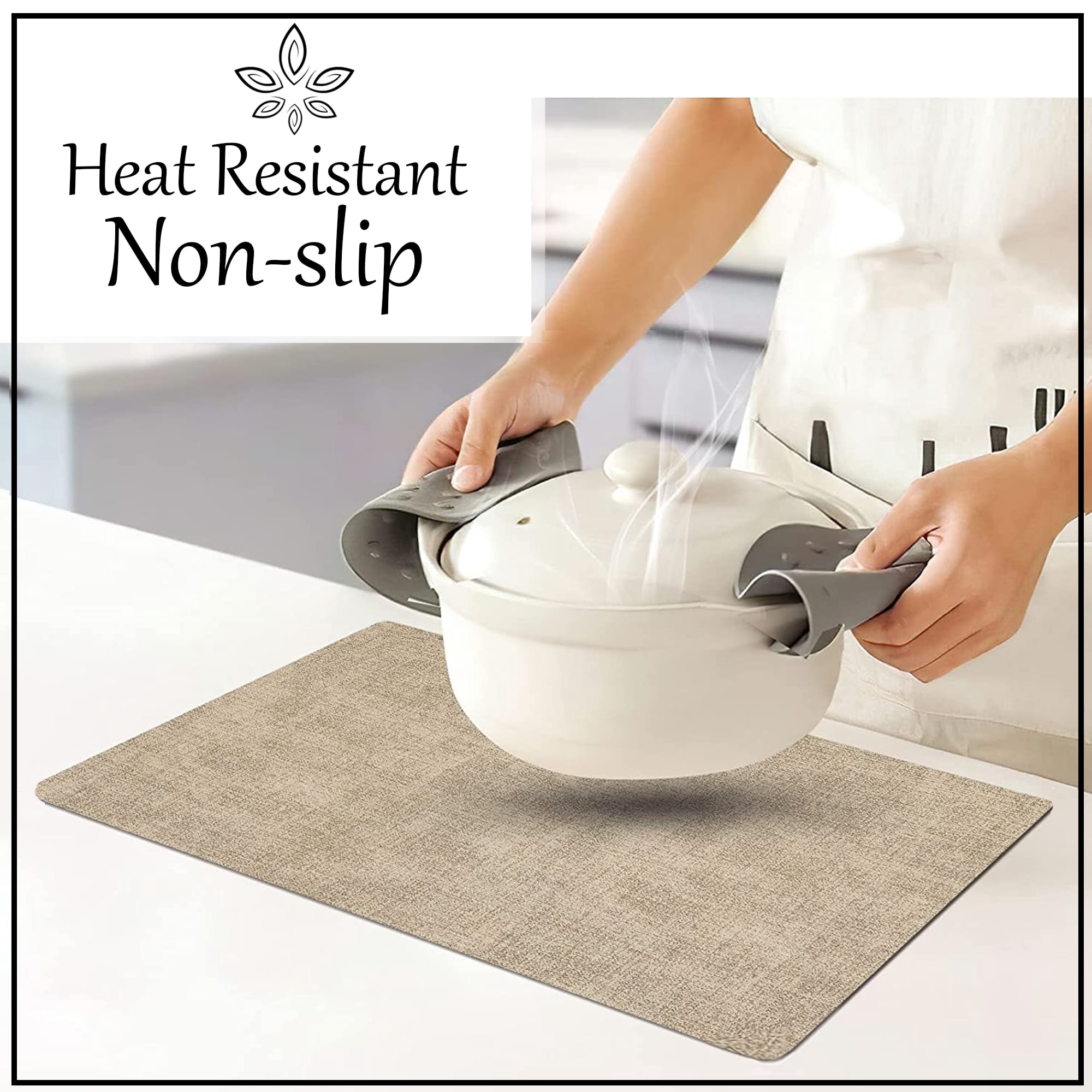 More Décor Faux Leather Placemats for Dining and Kitchen Table - Stain and Heat Resistant, Non Slip, Wipeable, Washable - Set of 6 - Beige