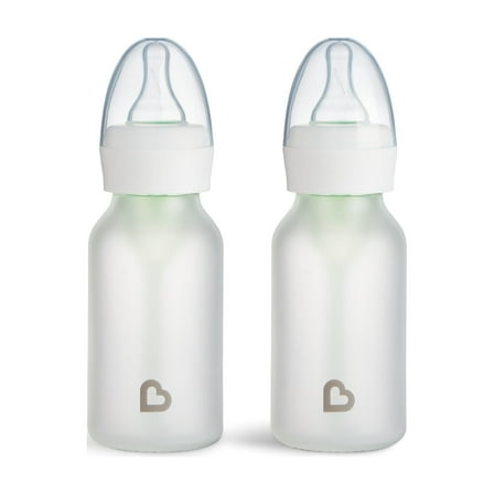 Munchkin Bond™ Silicone Coated Glass Baby Bottles - Anti-Colic Feeding System with Natural Feel Nipples, 4 ounce, 2 Pack, White