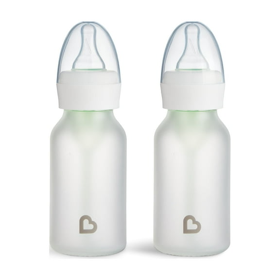 Munchkin Bond™ Silicone Coated Glass Baby Bottles - Anti-Colic Feeding System with Natural Feel Nipples, 4 ounce, 2 Pack, White