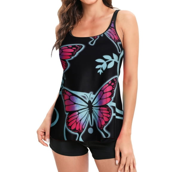 VerPetridure Tankini Swimsuits for Women Tummy Control Two Piece Bathing Suits Floral Print Tank Top with Boyshorts Modest Sports Swimming Suits