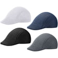 thumbnail image 2 of BadPiggies 4 Pack Men's Newsboy Cap Adjustable Beret Cap Mesh Elastic Driving Hat Ivy Cabbie Flat Cap, 2 of 9