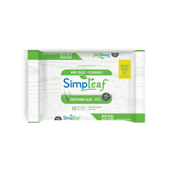 Simpleaf Flushable Wet Wipes , Eco- Friendly, Paraben & Alcohol Free , Hypoallergenic & Safe for Sensitive Skin , Soothing Aloe Vera & Vitamin E Formula , (50-Count) 1 Pack