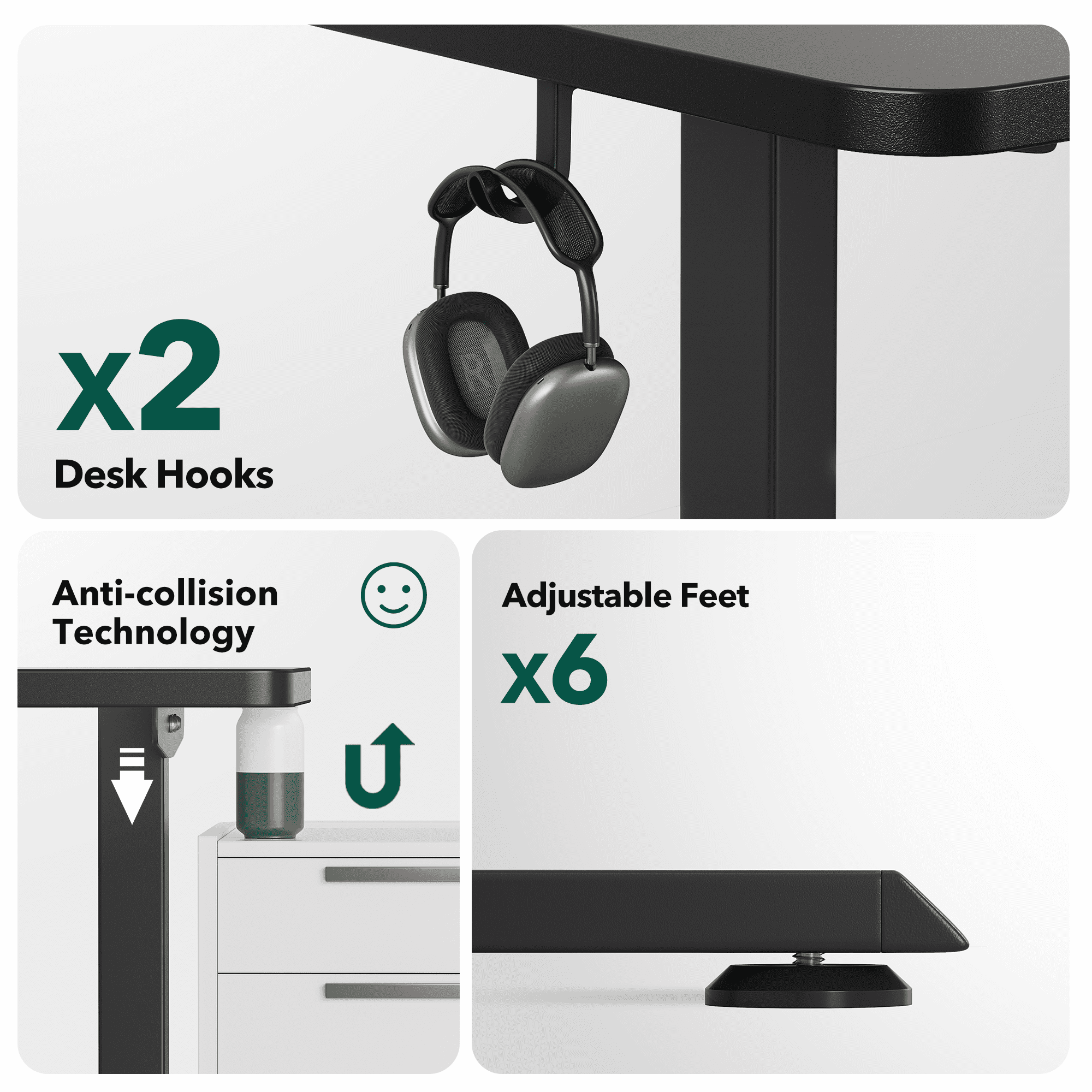DESINO L-Shaped Standing Desk Adjustable Height, 63 Inch Electric Stand up Corner Computer Desk, Sit Stand Home Office Desk with Splice Board, Black
