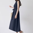thumbnail image 4 of Vestido Midi de señora para mujer Vestidos elegantes de algodón y lino sin mangas Vestidos Midi sencillos FLhrweasw Nuevo, 4 of 7