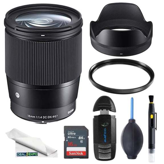 Sigma 16mm f/1.4 DC DN Contemporary Lens for Sony E – Ultra-Wide Prime for APS-C Mirrorless Cameras with DealExpo Basic Freebies