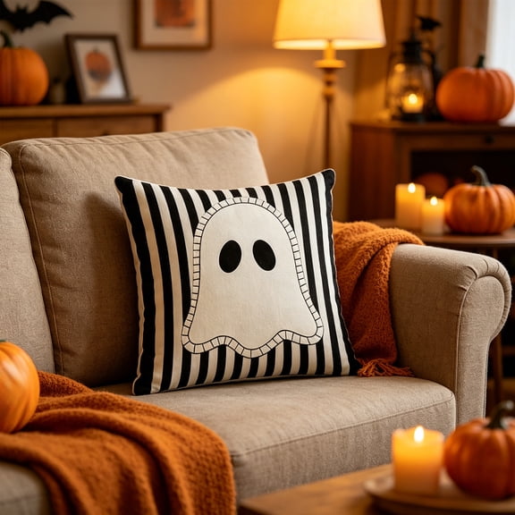 Tepsmf 17.7x17.7 IN Halloween Spooky Ghost Pillowcase Home Decor Printed Cushion Sofa Living Room Decorative Pillow Cover