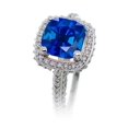 thumbnail image 2 of 2.5 Carat Cushion Cut Designer Sapphire and Diamond Halo Wedding Ring Set on 10k White Gold, 2 of 4