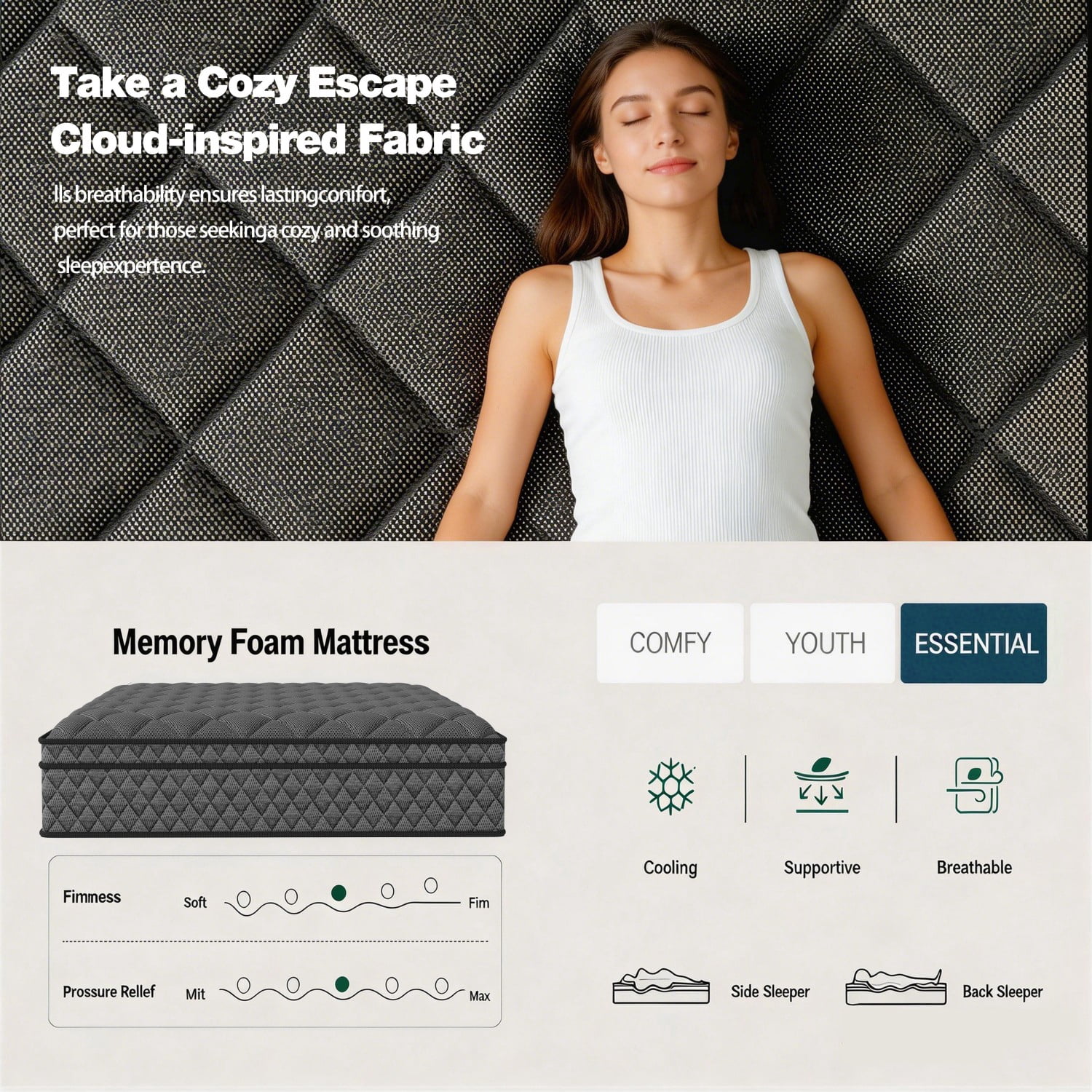Zaxzudu 14 Inch Hybrid Mattress, King Size, Pocket Coil & Cooling Memory Foam Mattress in a Box, Medium Firm for Back Pain Relief, Breathable & Supportive