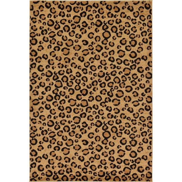 Unique Loom 3125060 Leopard Animal Print Area Rug, 7 x 10 Feet, Light Brown/Black